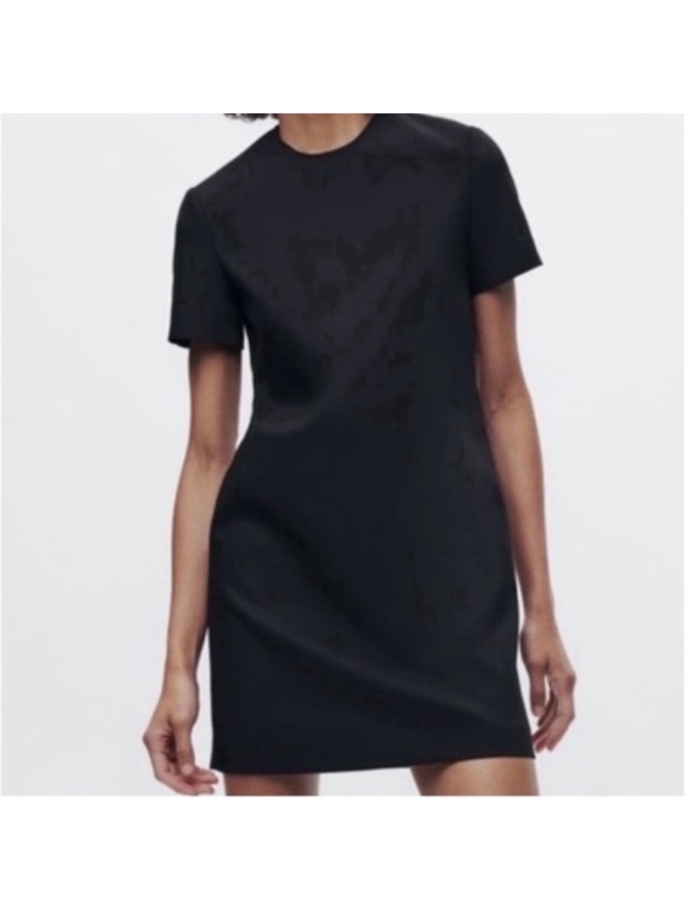 Zara Black Short-Sleeve Mini Shift Dress